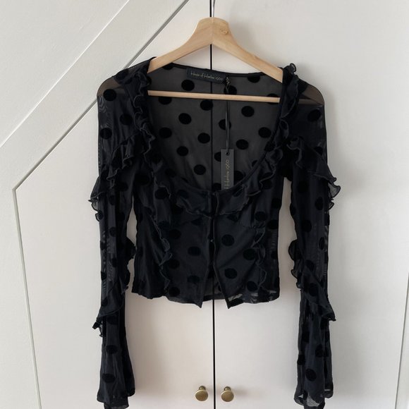 Elegant Black Sheer Polka Dot Top - Picture 2 of 4